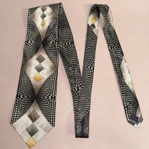 Valentino Rudy Silk Tie Black Ivory Geometric Optical Illusion Made in Italy 56"